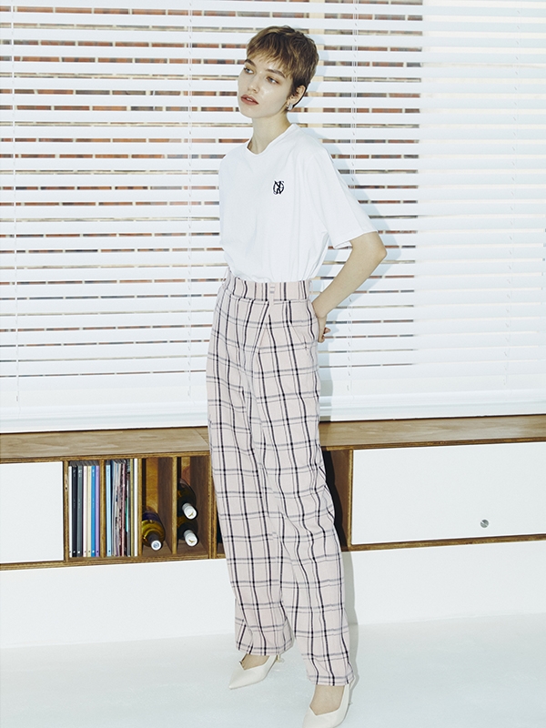 Check Wide Trousers - Pink