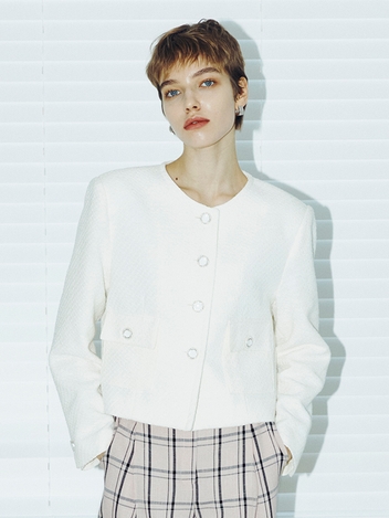 Tweed Crop Jacket - White