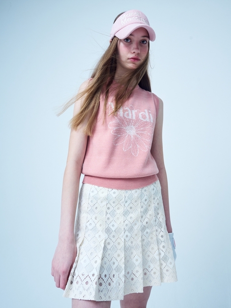 LACE PLEATS SKIRT_IVORY