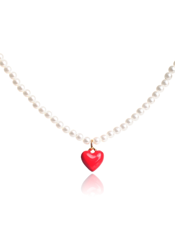 HL30_Red heart point pearl necklace