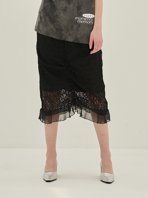 Shirring Lace Skirt Black