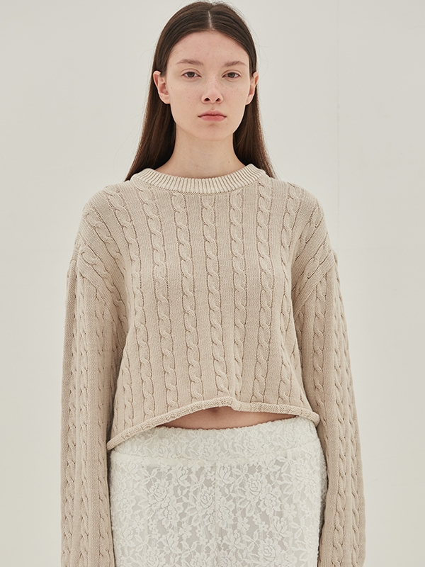 Cable Crop Knit Beige