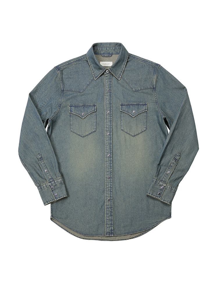 036 Washed Denim Western Shirts (Mid Blue)