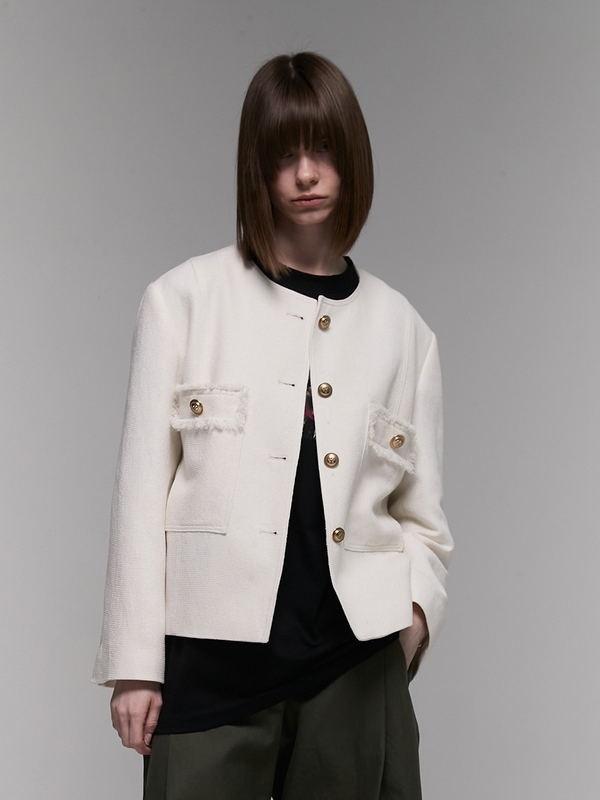 Jacket Tweed Tassel Shine Ivory