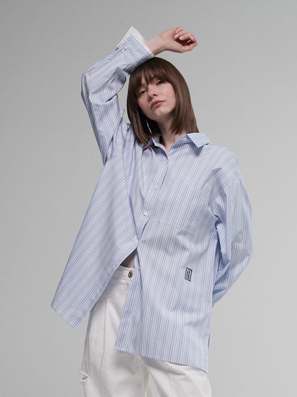 Shirts Logo Strap Cuffs Stripe Blue