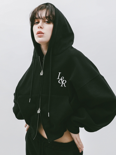 Lossy Big Logo Crop Hood Zip-up Black