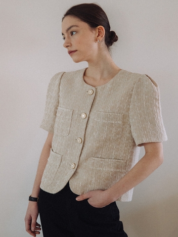 Maisie Linen Tweed Jacket_Beige