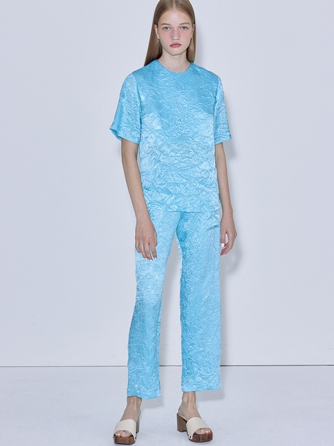 Wrinkle Glossy Pants_Light Blue