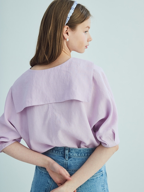 SAILOR COLLAR LINEN PUFF SLEEVE BLOUSE_LAVENDER