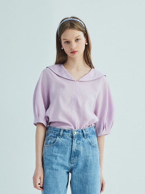 SAILOR COLLAR LINEN PUFF SLEEVE BLOUSE_LAVENDER