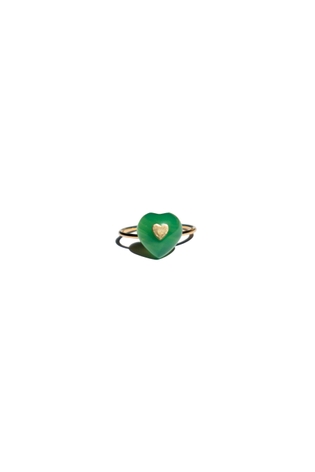 Green Heart Jade Stone Skinny Ring