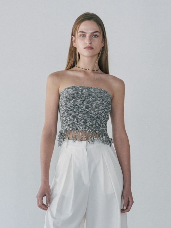 TASSEL HEM LINE TUBE TOP_BLACK