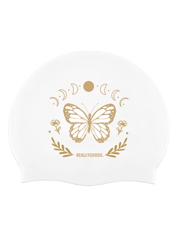 Gold Butterfly Swimcap White