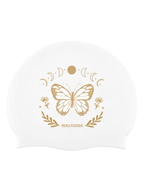 Gold Butterfly Swimcap White