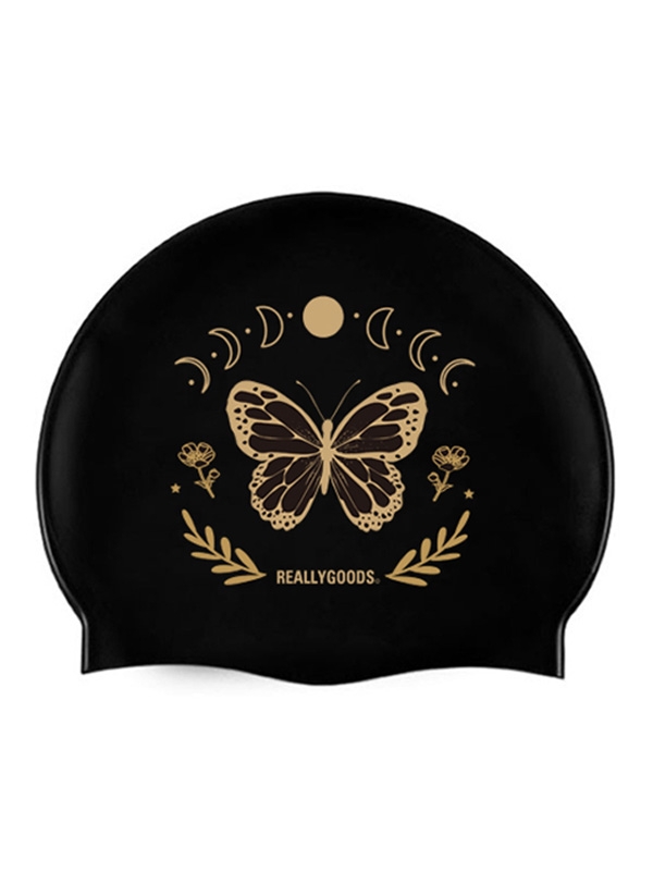 Gold Butterfly Swimcap Black