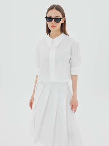 Cropped Linen-Blend Shirt Ivory