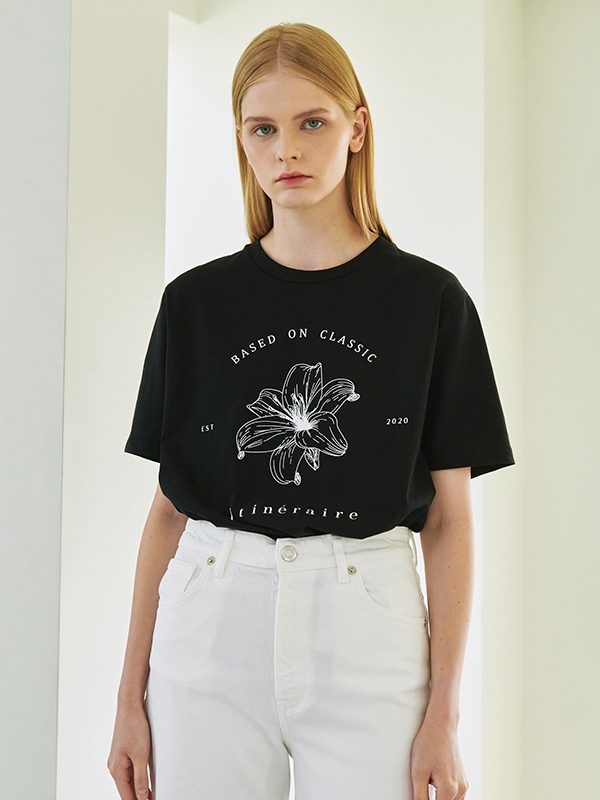 Drawing Flower T-Shirt - Black