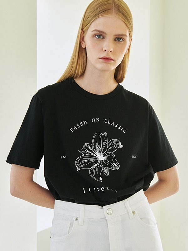 Drawing Flower T-Shirt - Black