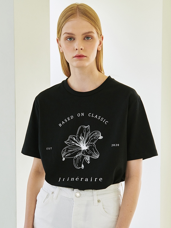 Drawing Flower T-Shirt - Black