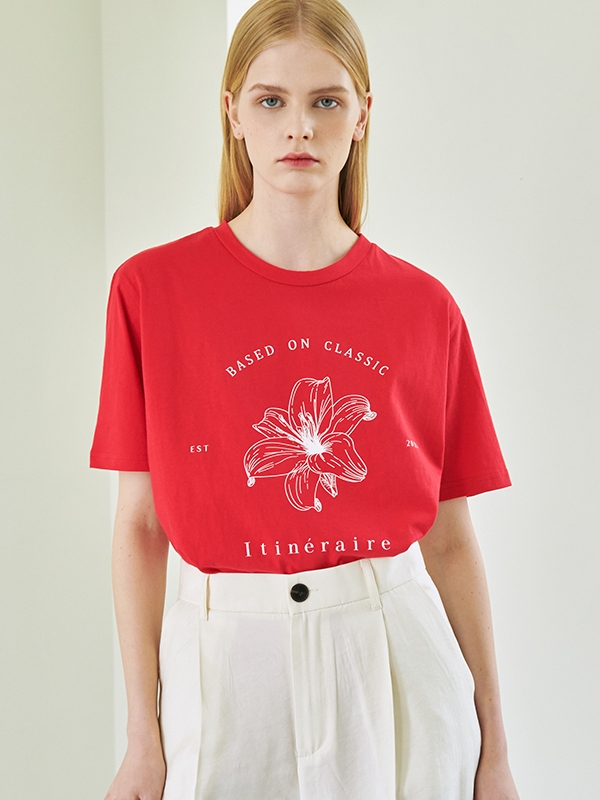 Drawing Flower T-Shirt - Red