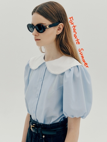 Lace collar blouse - Light blue