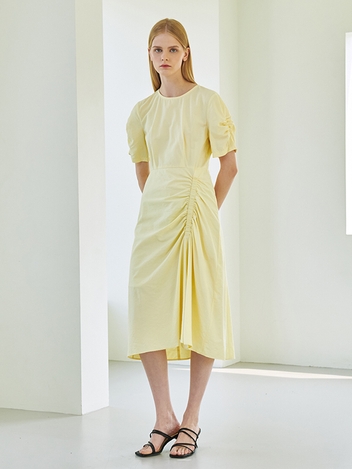 Shirring Midi Dress - Lemon Yellow