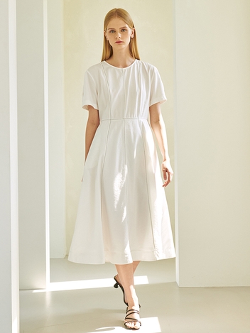 Stitch Flare Dress - White