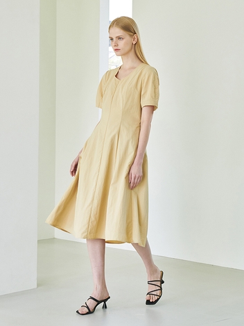 U Neck Flare Dress - Yellow Beige