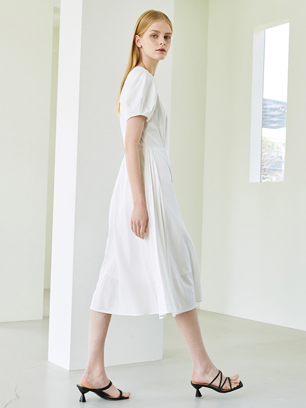 Side Pleats Dress - Ivory