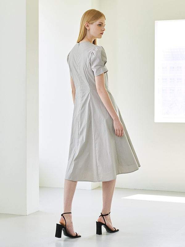 Square Neck Shirring Dress - Gray