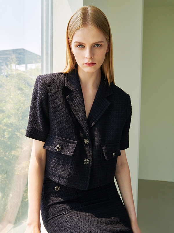 Summer Tweed Crop Jacket - Deep Navy