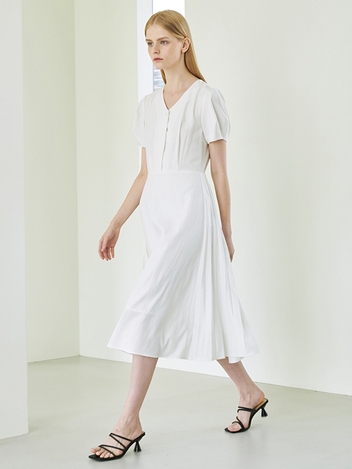 Side Pleats Dress - Ivory