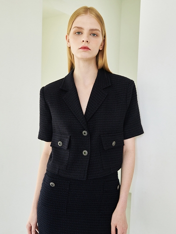 Summer Tweed Crop Jacket - Deep Navy