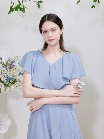 Zoe Ruffle Wrap Blouse (Blue)