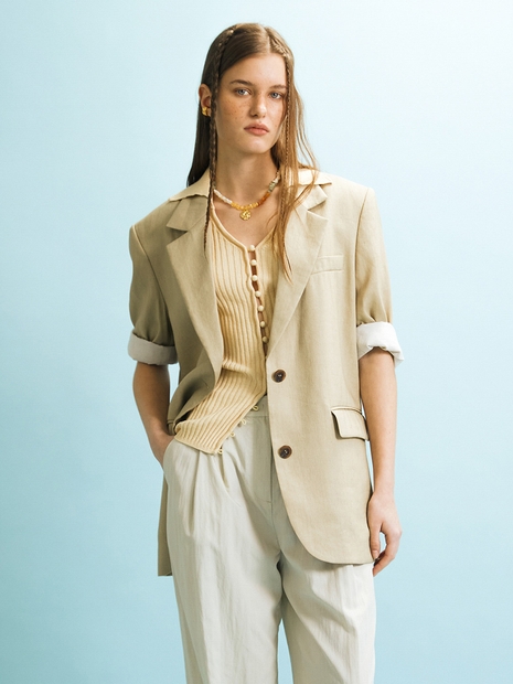 LINEN TWO BUTTON JACKET - KHAKI