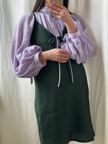 Forest Green Linen Slip Dress