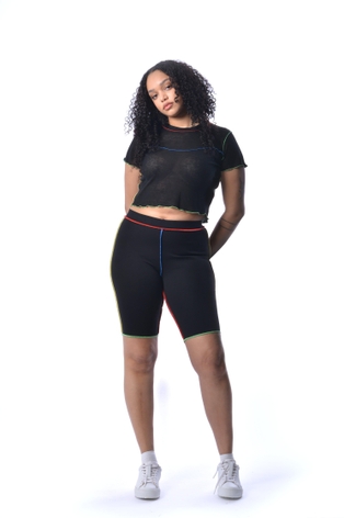 Black And Multicolour Ryder Biker Shorts