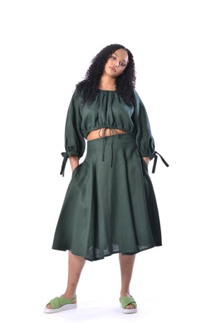 Forest Green Linen Poet Top