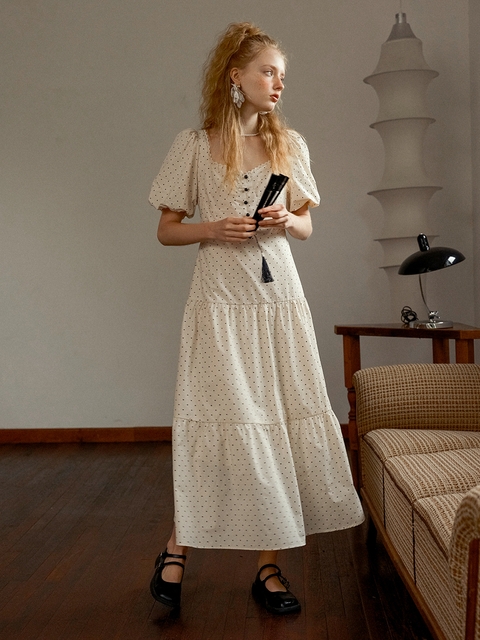 Cest shine mini dot gather long dress