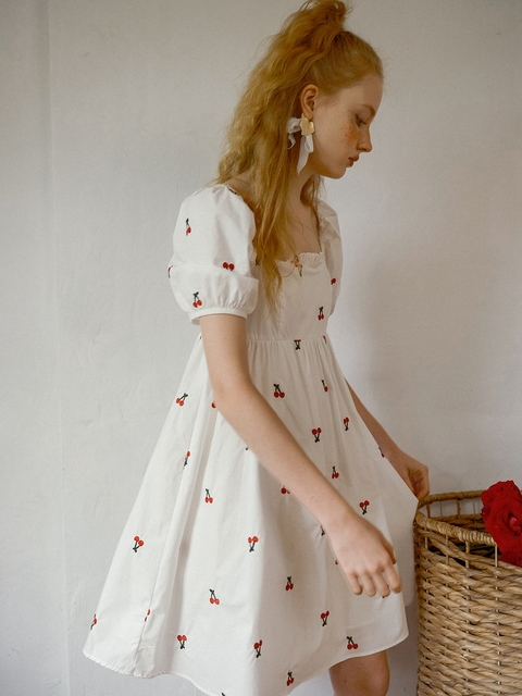 Cest pippi cherry stitchwork short dress