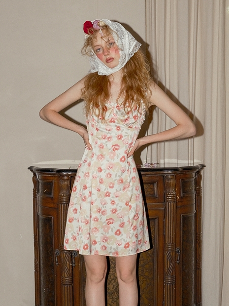 Cest bungee pink peach flower dress