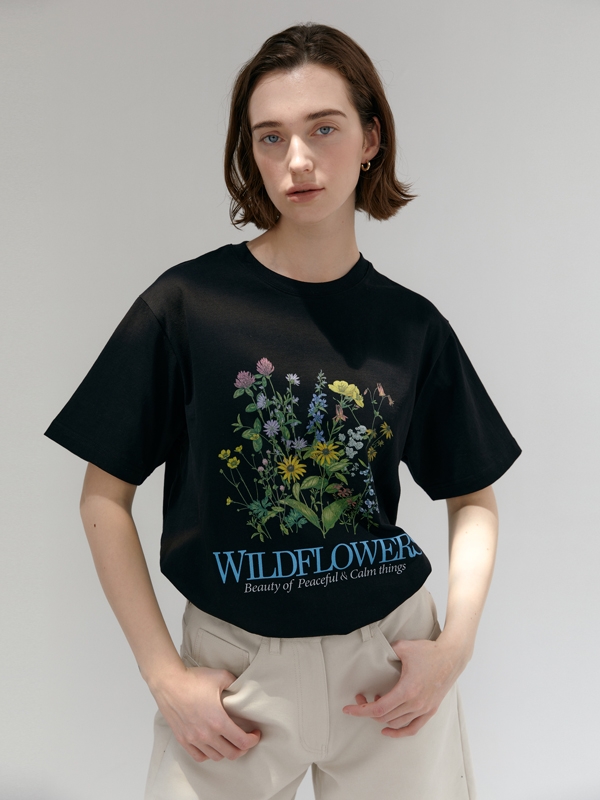 [GUAV] WILDFLOWER PRINTING T-SHIRT_BALCK