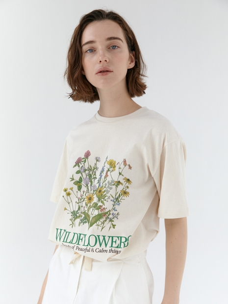 [GUAV] WILDFLOWER PRINTING T-SHIRT_IVORY