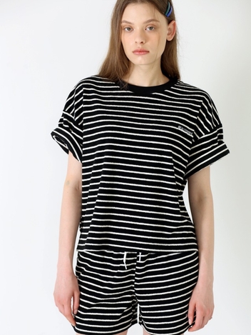 Terry stripe tee + short pants Black