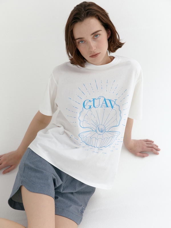 [GUAV] PEARL CLAM PRINTING T-SHIRT SKY BLUE