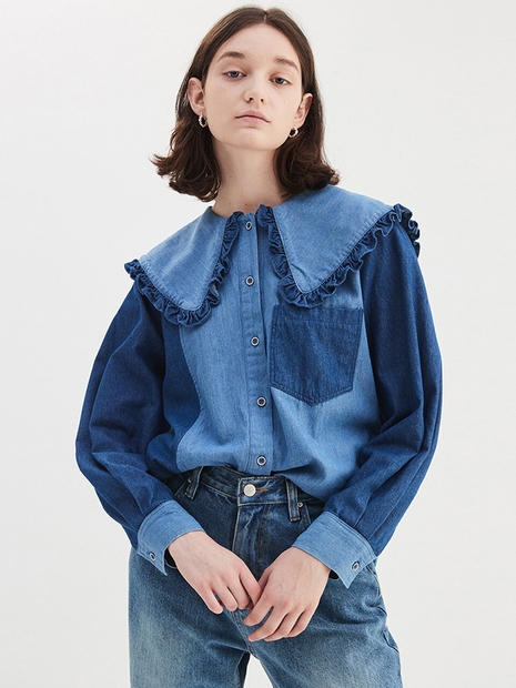 COLOR CONTRAST DENIM BLOUSE