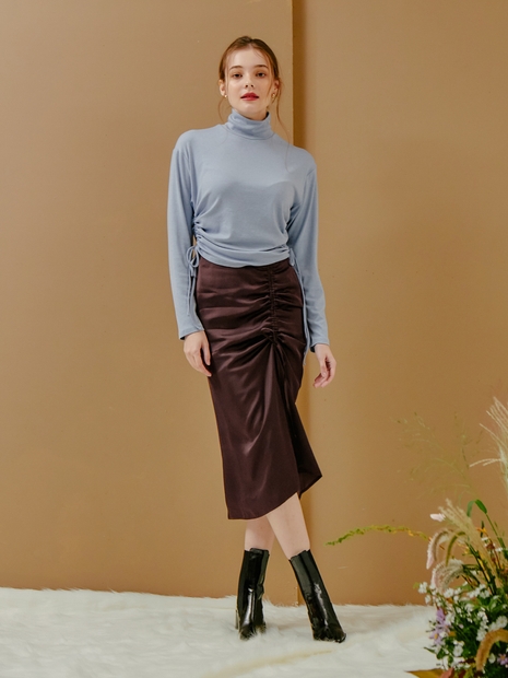 STRING POINT MIDI SKIRT_CHOCOLATE