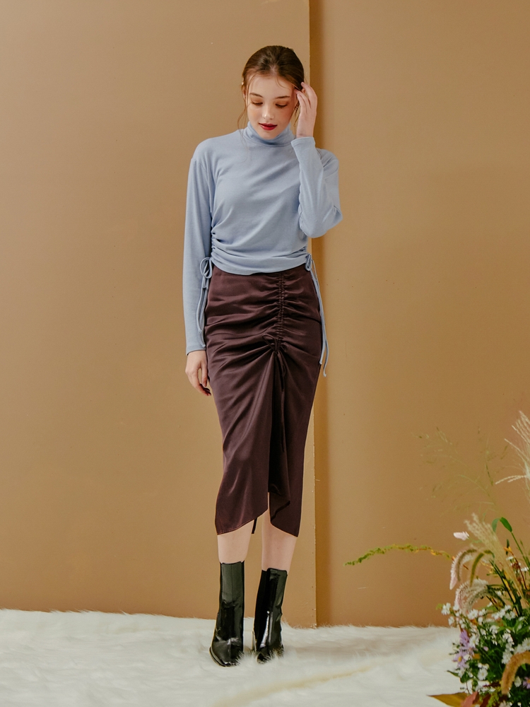 STRING POINT MIDI SKIRT_CHOCOLATE