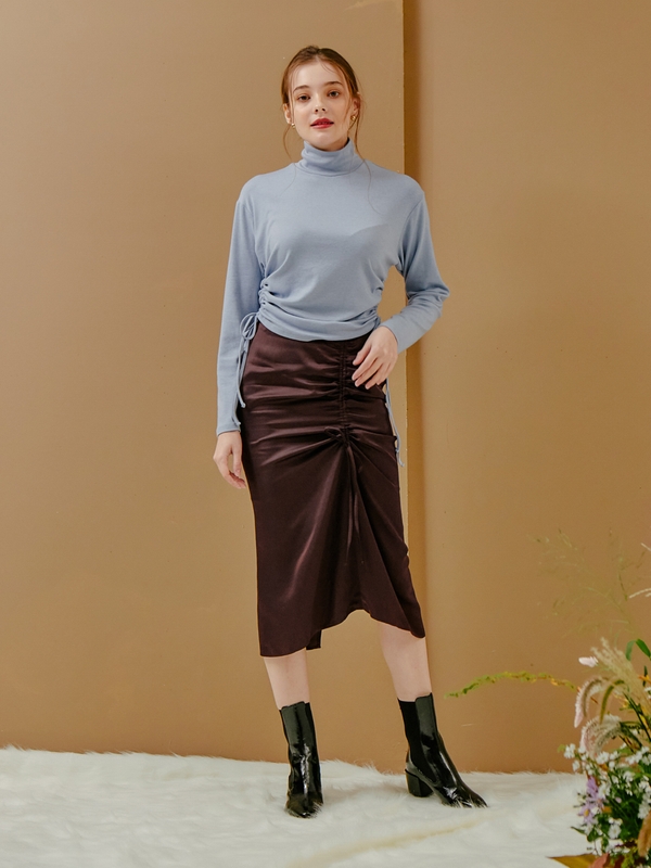 STRING POINT MIDI SKIRT_CHOCOLATE