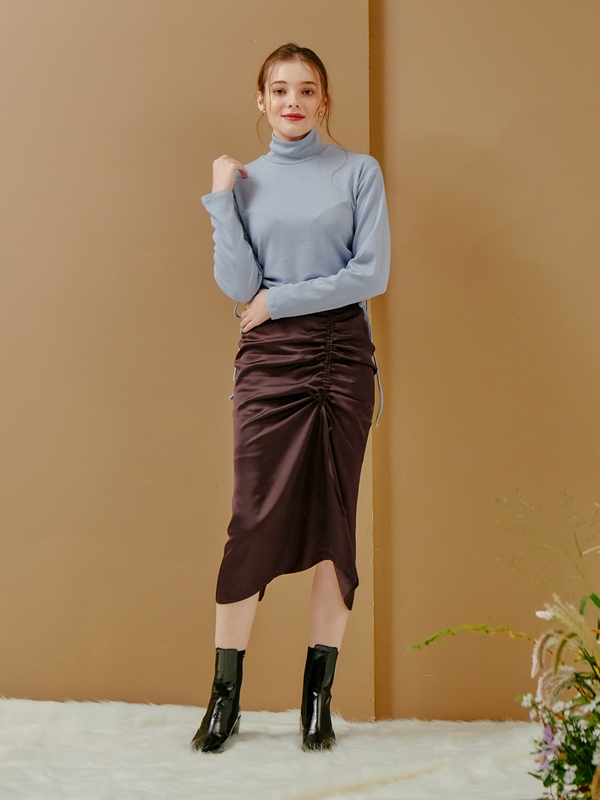 STRING POINT MIDI SKIRT_CHOCOLATE